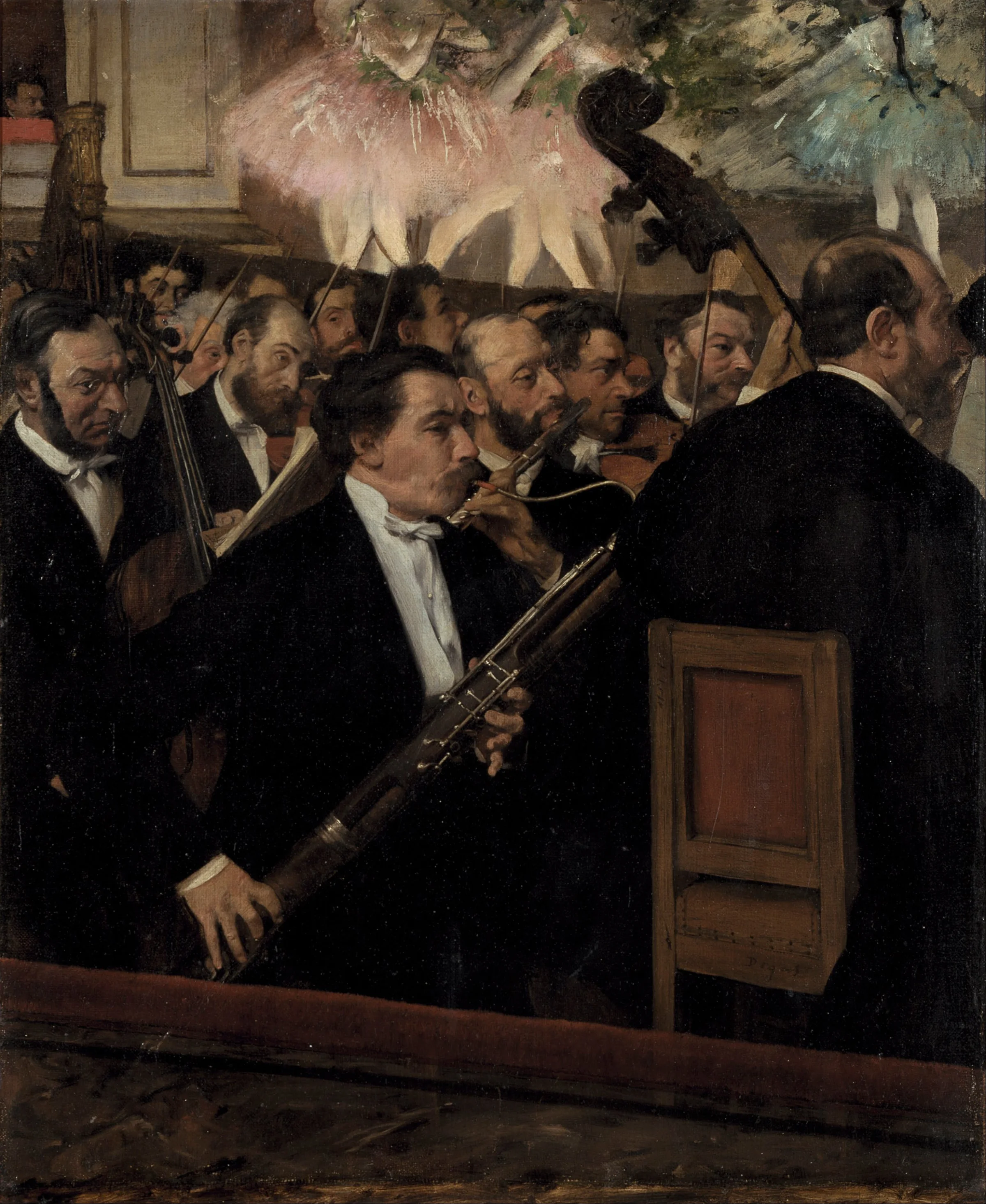 The Orchestra at the Opera, painted by Edgar Degas in 1870: the bassoonist Desire Dihau and the pit orchestra, with dancers on the stage above